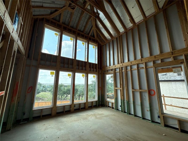 Family Room with soaring ceiling