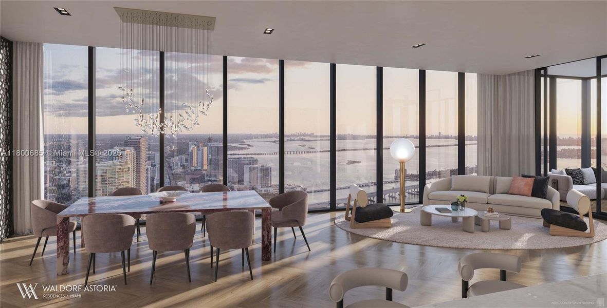 Furnished interior view inside a new home in Waldorf Astoria Residences Miami, Miami (Image 2).