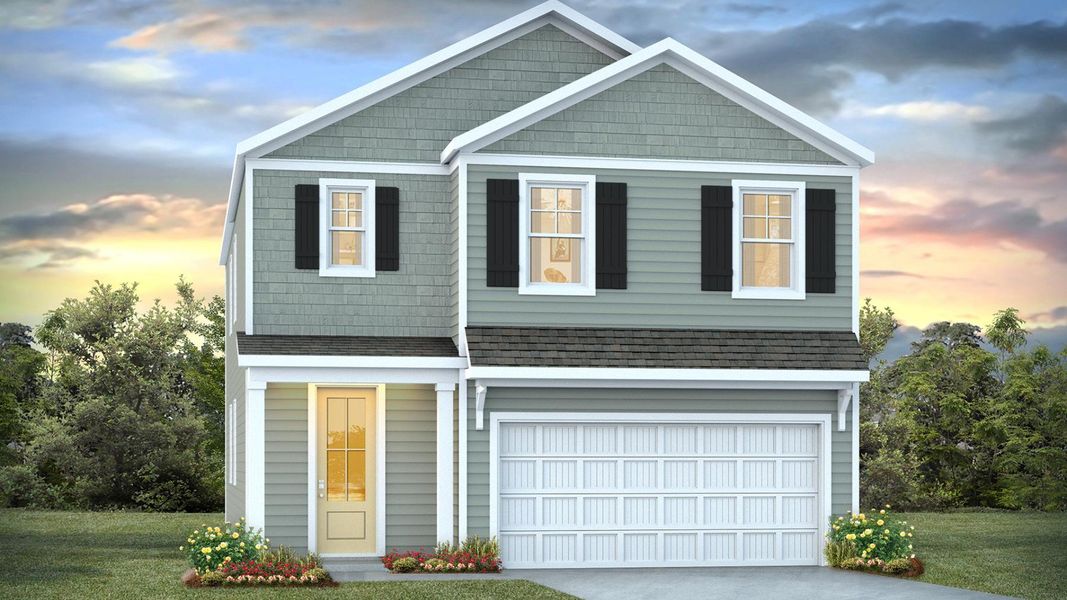 Front exterior of a new home in The Pines at Blake Farm, Wilmington, NC, highlighting curb appeal (Image 1).