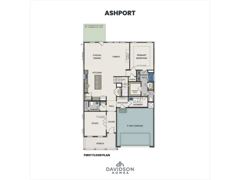 2D floor plan layout for the The Ashport K by Davidson Homes LLC in Cedar Farms, Winder, GA (Image 3).