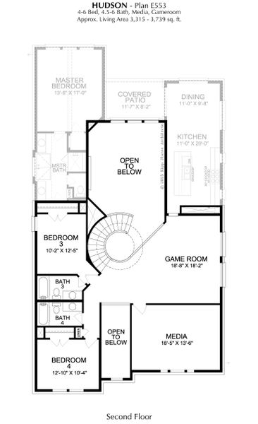 2D floor plan layout for the Hudson by Landon Homes in Fields - East Village, Frisco, TX (Image 5).