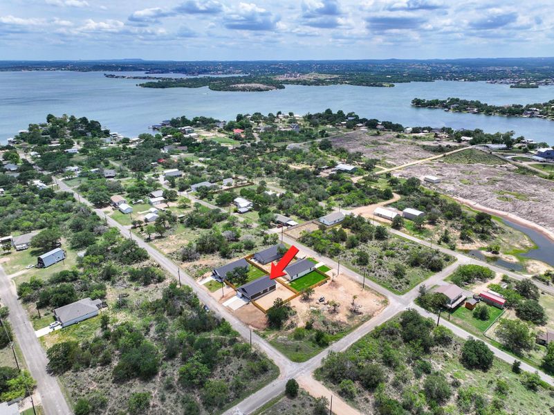 Bird's eye view of a nearby body of water