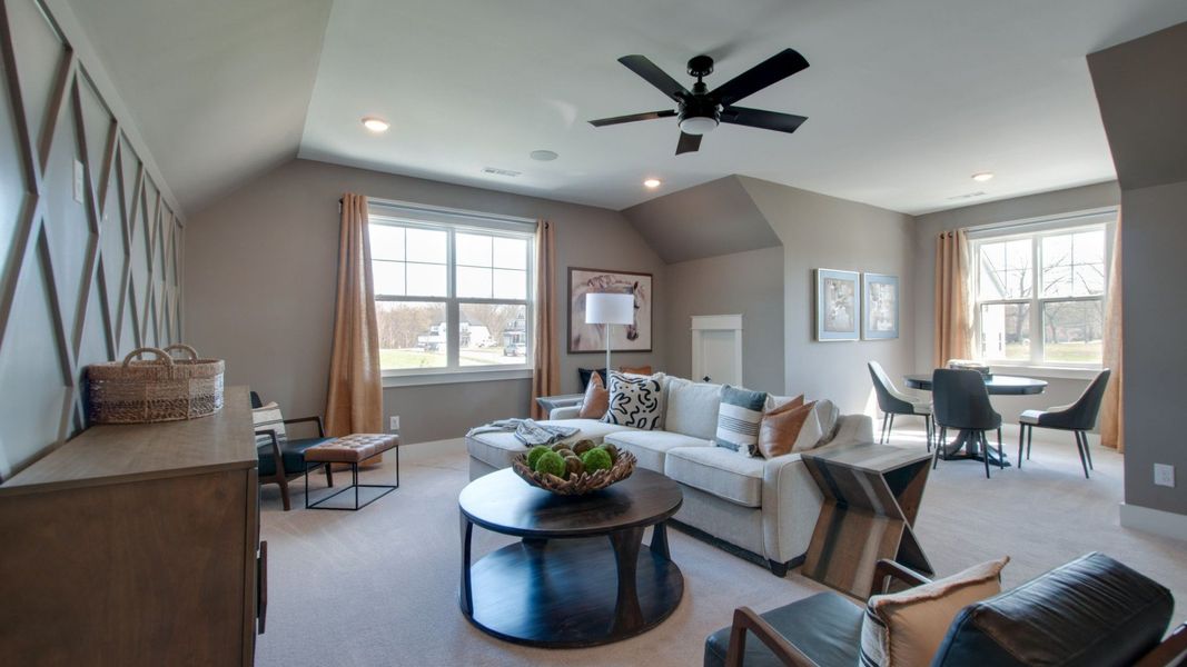 Large upstairs bonus room for movie and game nights Large upstairs bonus room for movie and game nights