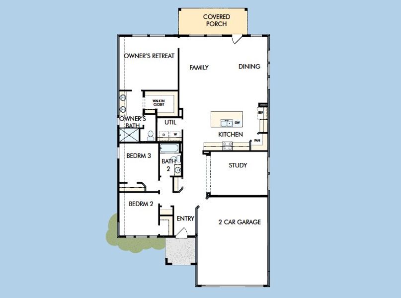 2D floor plan layout for the The Periwinkle by David Weekley Homes in Legacy, League City, TX (Image 3).