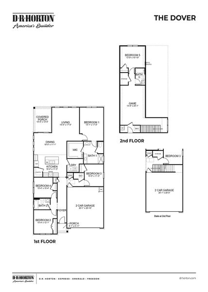 2D floor plan layout for the DOVER BONUS by D.R. Horton in Shiloh Springs, Jackson, TN (Image 3).