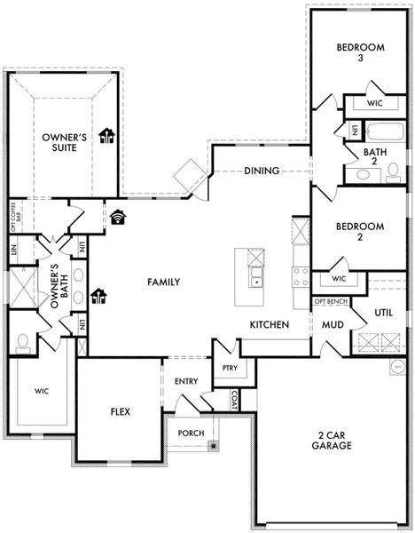 2D floor plan layout for the Alderbury II by Impression Homes in Mountain Valley Lake, Burleson, TX (Image 3). 2D floor plan layout for the Alderbury II by Impression Homes in Mountain Valley Lake, Burleson, TX (Image 3).