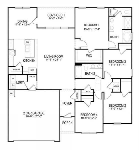 2D floor plan layout of this home in Lost Creek, Dallas, GA (Image 2).