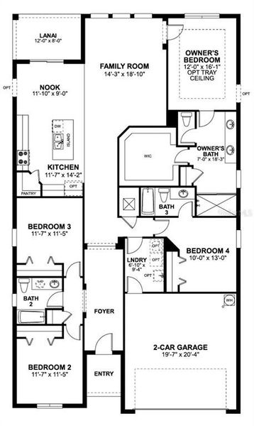 2D floor plan layout of this home in Eden at Crossprairie, St. Cloud, FL (Image 4).