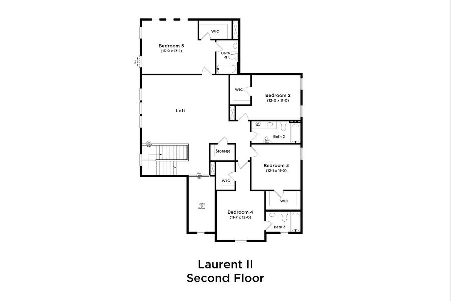 2D floor plan layout for the Laurent II by DRB Homes in Shelton Square, Murfreesboro, TN (Image 4).