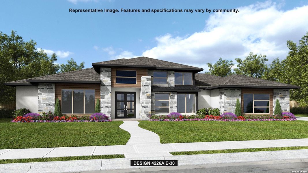 Front exterior of a new home in Johnson Ranch, Bulverde, TX, highlighting curb appeal (Image 1). Front exterior of a new home in Johnson Ranch, Bulverde, TX, highlighting curb appeal (Image 1).