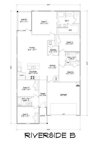 2D floor plan layout for the The Riverside by D.R. Horton in Liberty, Panama City, FL (Image 3).