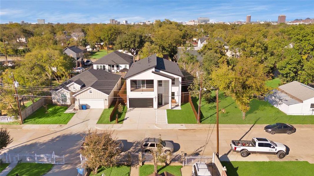 Aerial perspective of suburban area