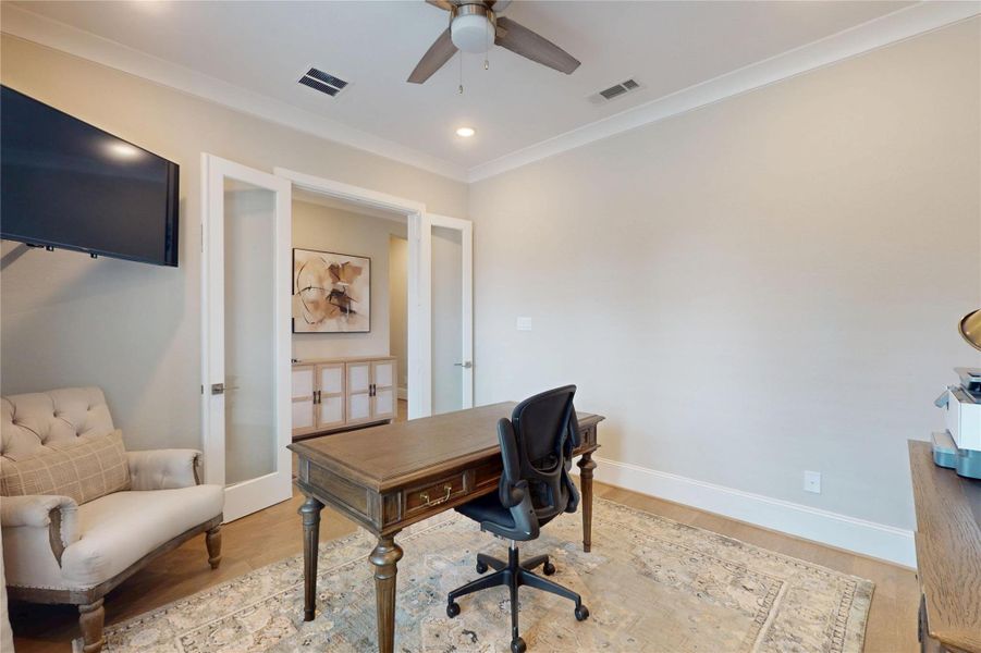 Tall glass framed doors.