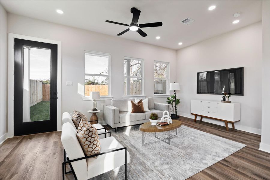 This inviting living space offers a beautiful balance of openness and comfort, with bright windows and a seamless connection to the backyard. It’s the perfect setting for quiet mornings, movie nights, or hosting friends with ease.