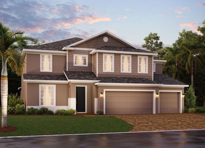 Representative exterior photo of a completed home built from the Exbury Executive by Risewell Homes in Trinity Lakes, Groveland, FL (Image 4). Representative exterior photo of a completed home built from the Exbury Executive by Risewell Homes in Trinity Lakes, Groveland, FL (Image 4).