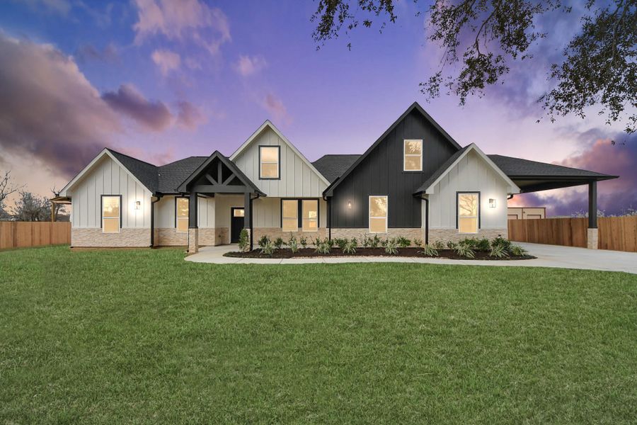 Front exterior of a new home in , Rosharon, TX, highlighting curb appeal (Image 25).