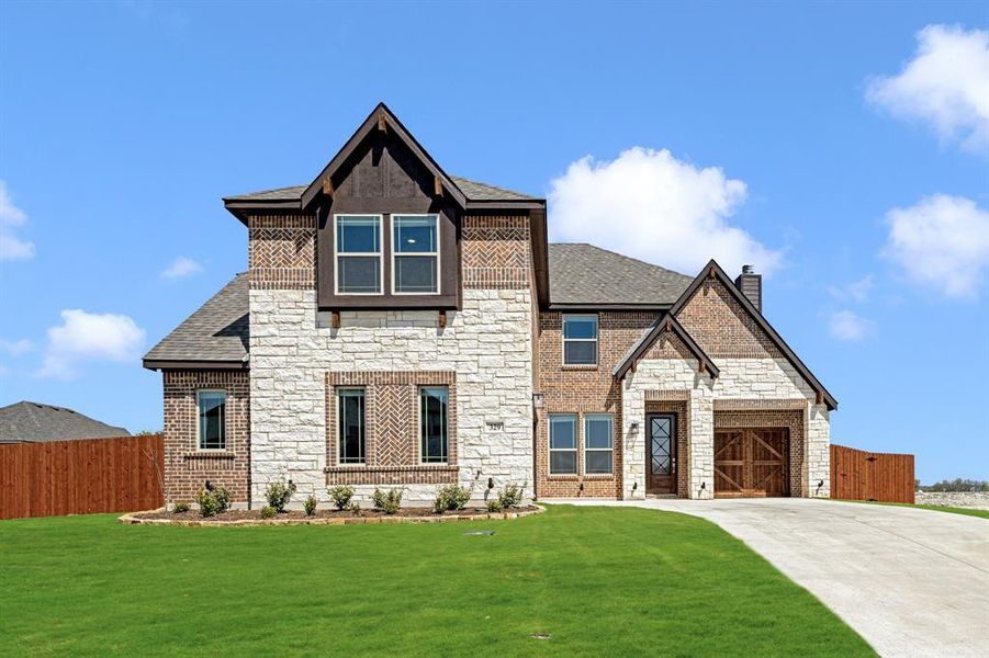 Front exterior of a new home in The Oasis at North Grove 75-80, Waxahachie, TX, highlighting curb appeal (Image 25). Front exterior of a new home in The Oasis at North Grove 75-80, Waxahachie, TX, highlighting curb appeal (Image 25).