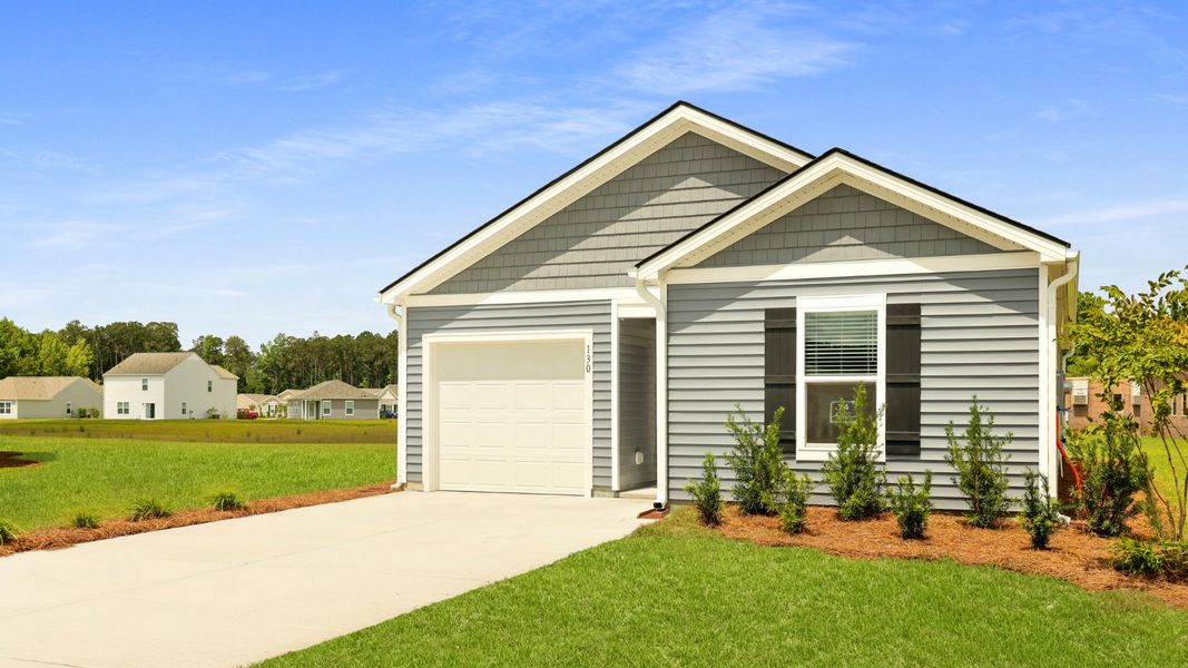 Front exterior of a new home in Evergreen, Holly Hill, SC, highlighting curb appeal (Image 16).