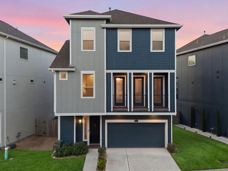 Front exterior of a new home in , Houston, TX, highlighting curb appeal (Image 1). Front exterior of a new home in , Houston, TX, highlighting curb appeal (Image 1).