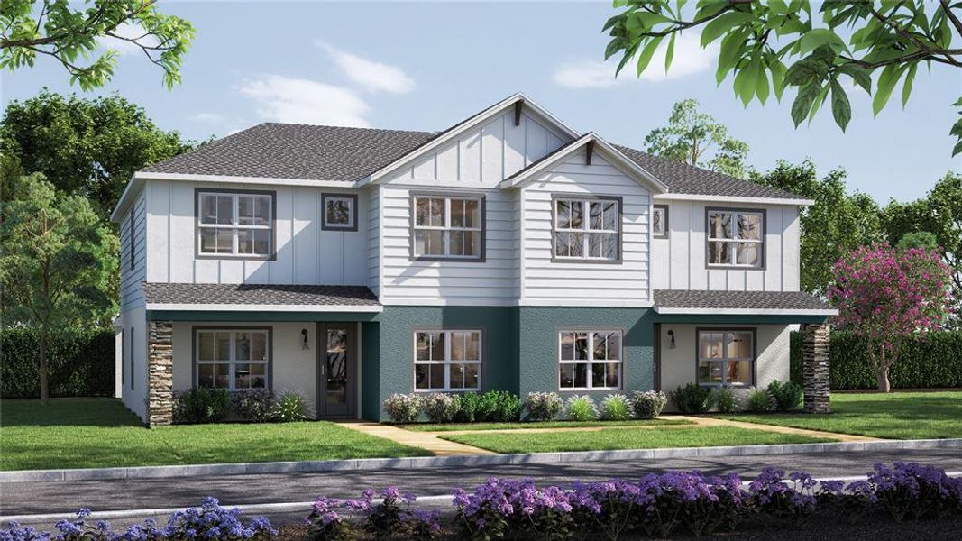 Front exterior of a new home in North River Ranch - Crescent Creek, Parrish, FL, highlighting curb appeal (Image 1).