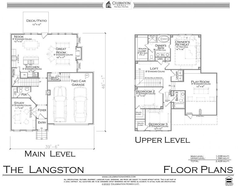 2D floor plan layout for the Langston by Celebration Homes in Woodbridge Glen, Lebanon, TN (Image 3).
