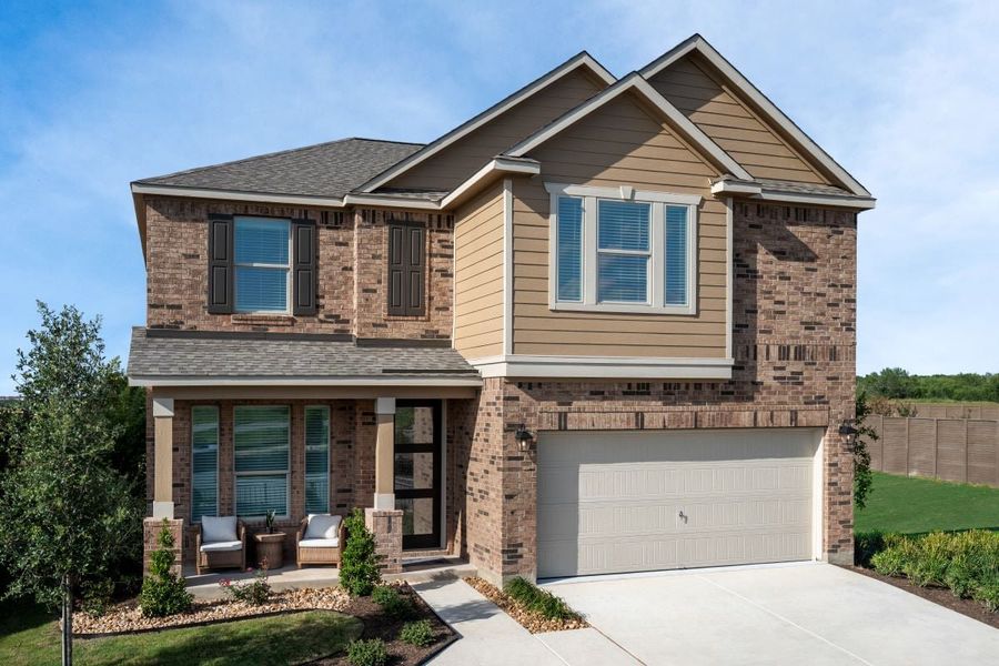 Representative exterior photo of a completed home built from the Plan 2897 Modeled by KB Home in Stoney Chase, Del Valle, TX (Image 14).