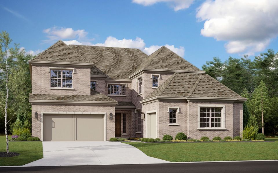 Representative exterior photo of a completed home built from the 5032 by Tradition Homes in Lakewood at Brookhollow – 60′ Lots, Prosper, TX (Image 18).