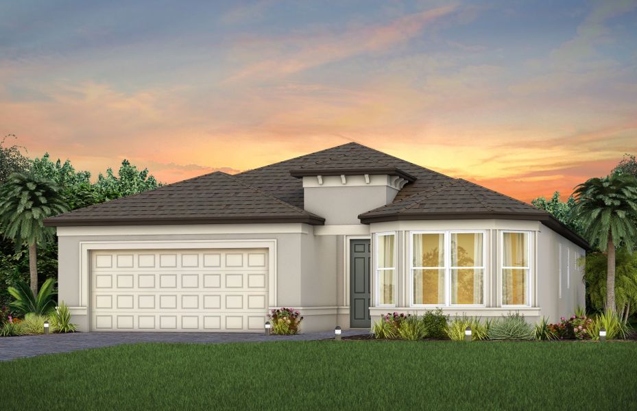 Representative exterior photo of a completed home built from the Prosperity by Del Webb in Del Webb River Reserve, Spring Hill, FL (Image 1). Representative exterior photo of a completed home built from the Prosperity by Del Webb in Del Webb River Reserve, Spring Hill, FL (Image 1).