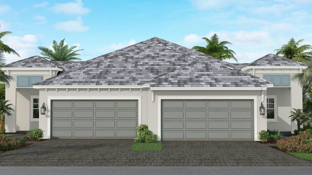 Front exterior of a new home in Windward Real Estate and Homes for Sale in Sarasota, FL - Neal Communities, Sarasota, FL, highlighting curb appeal (Image 20).