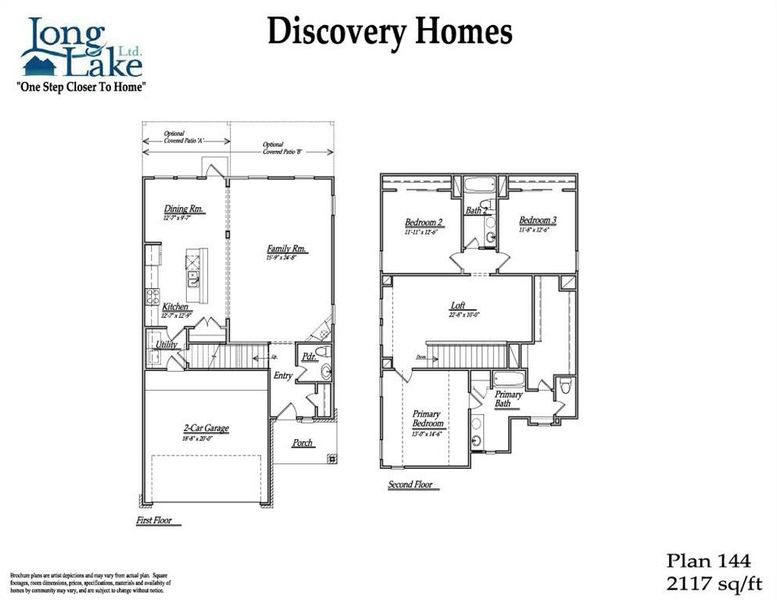 Plan 144 features 3 bedrooms, 2 full baths, 1 half bath and over 2,100 square feet of living space.