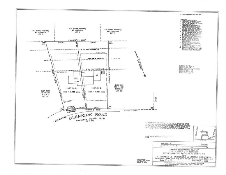 2023 Survey with proposed lot subdivision