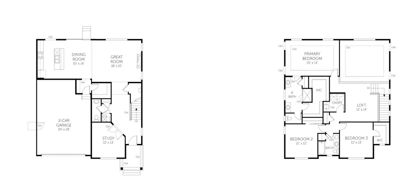 2D floor plan layout for the Willow - Single Family Homes by Dream Finders Homes in Wolf Creek Run, Strasburg, CO (Image 3).