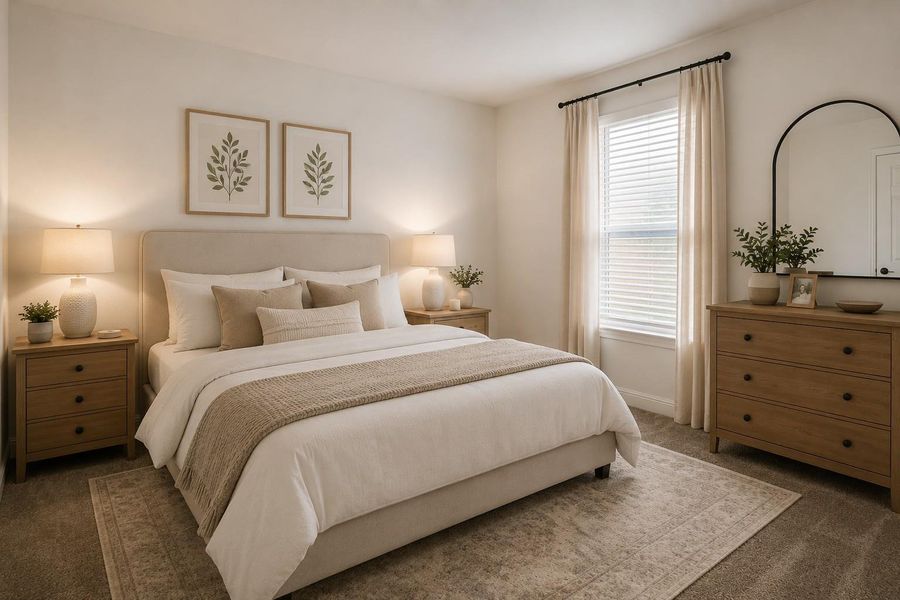 Virtually Staged PhotoA tranquil and well-lit sleeping sanctuary offers comfort and quiet repose.