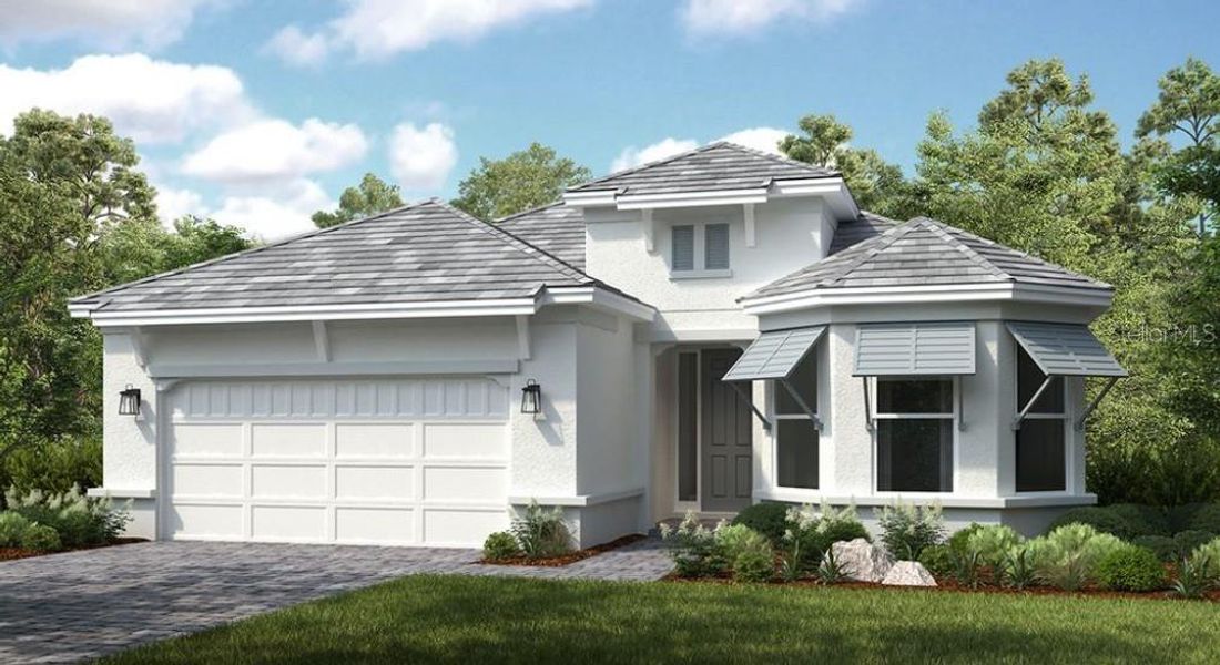Front exterior of a new home in Esplanade at Azario Lakewood Ranch, Bradenton, FL, highlighting curb appeal (Image 1). Front exterior of a new home in Esplanade at Azario Lakewood Ranch, Bradenton, FL, highlighting curb appeal (Image 1).