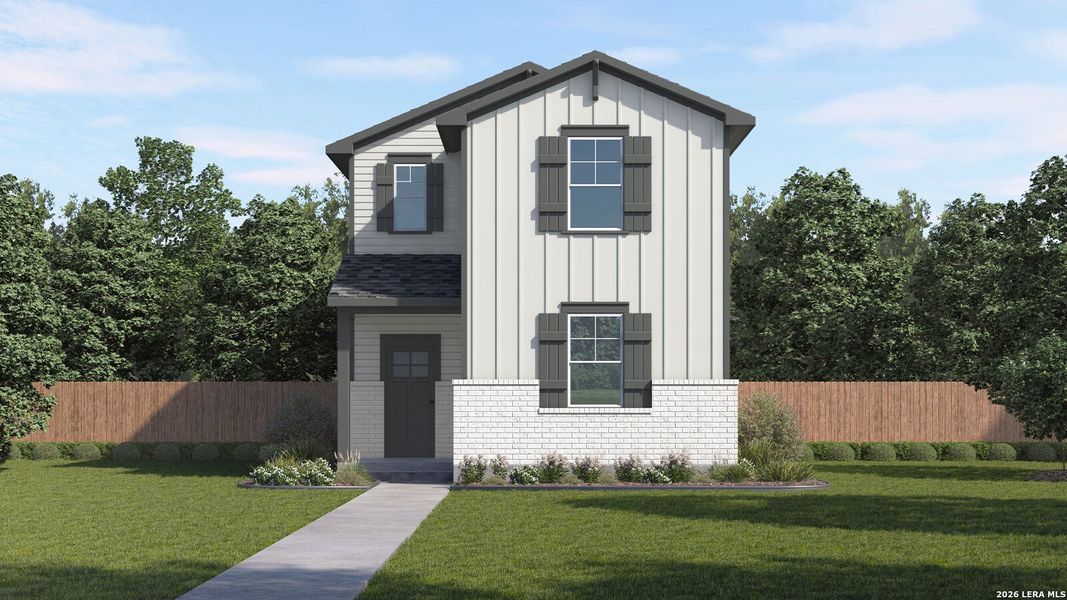 Front exterior of a new home in Mayfair, New Braunfels, TX, highlighting curb appeal (Image 1). Front exterior of a new home in Mayfair, New Braunfels, TX, highlighting curb appeal (Image 1).