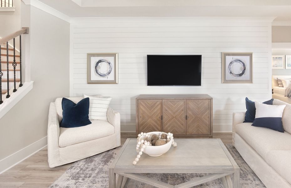 Gathering Room with shiplap accent wall