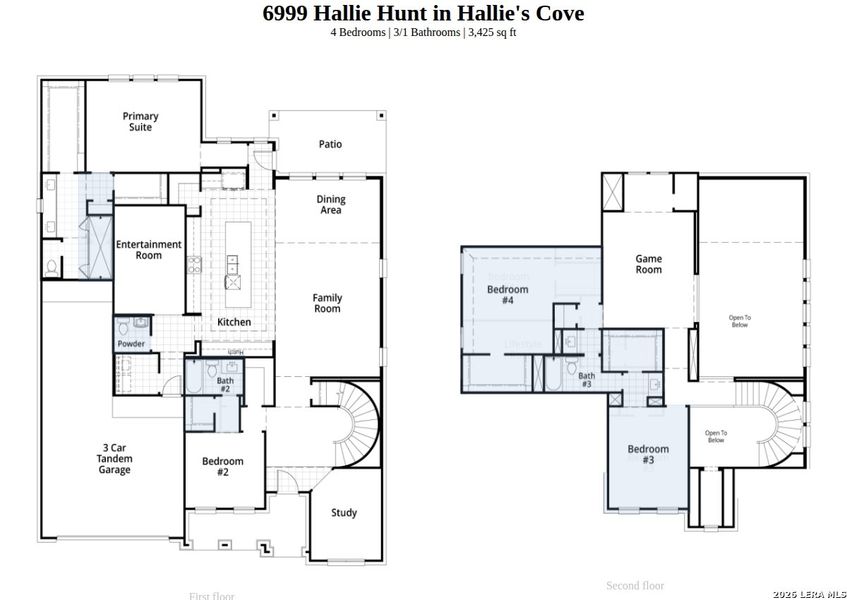 2D floor plan layout of this home in Hallie's Cove, Schertz, TX (Image 2).