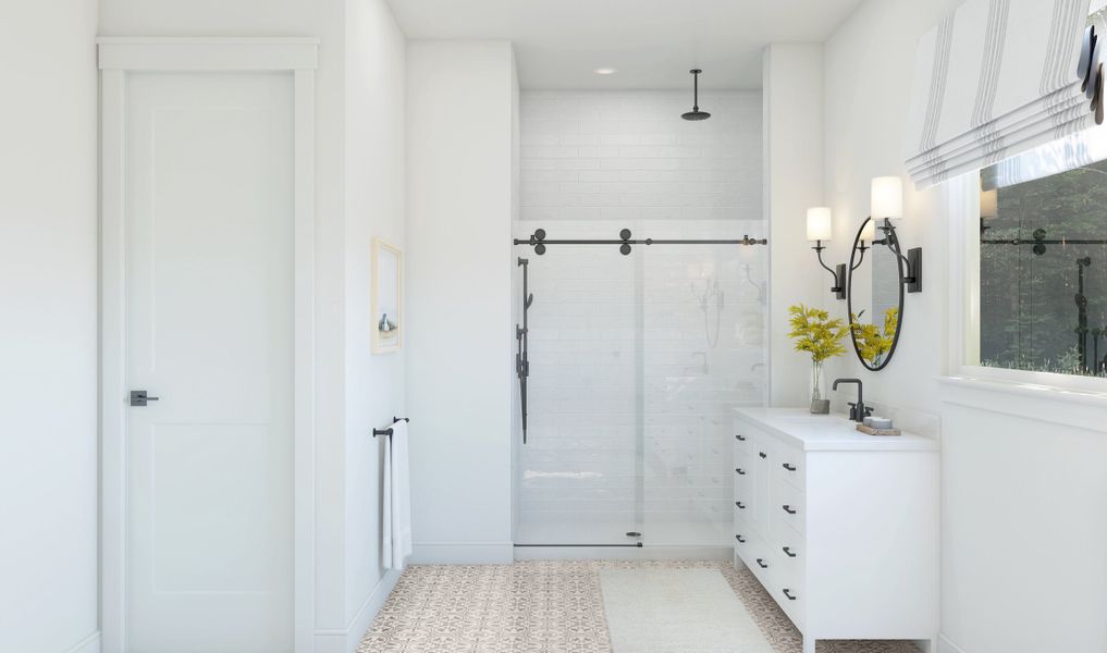 Primary bath with glass shower enclosure Primary bath with glass shower enclosure