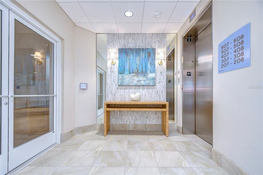 Semi private elevator foyer