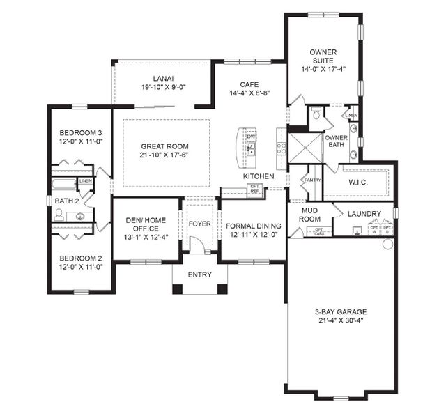 2D floor plan layout for the Cortona by Sunrise Homes in Lake Toscana, Wimauma, FL (Image 3).