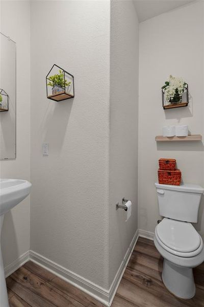 Bathroom with dark wood finished floors