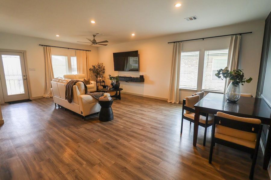 Open floor plan: kitchen opens to family room and dining area. Open floor plan: kitchen opens to family room and dining area.