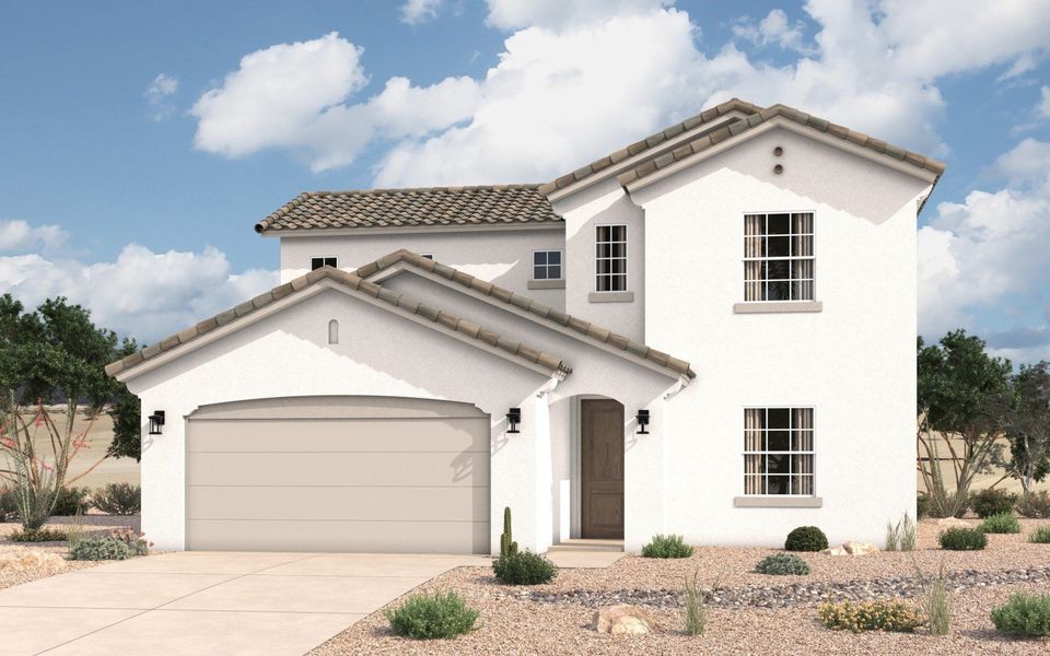 Representative exterior photo of a completed home built from the Veranda by Hakes Brothers in Verdancia, El Paso, TX (Image 1). Representative exterior photo of a completed home built from the Veranda by Hakes Brothers in Verdancia, El Paso, TX (Image 1).