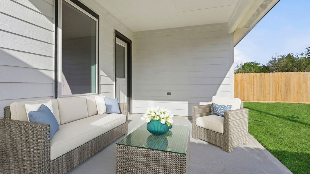 Exterior details and patio area of a home in Lakes at Westland Ranch, League City (Image 3).
