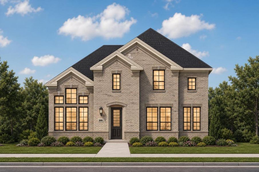 Representative exterior photo of a completed home built from the Royal Summit by Grand Homes in Edgewater, Fate, TX (Image 19). Representative exterior photo of a completed home built from the Royal Summit by Grand Homes in Edgewater, Fate, TX (Image 19).