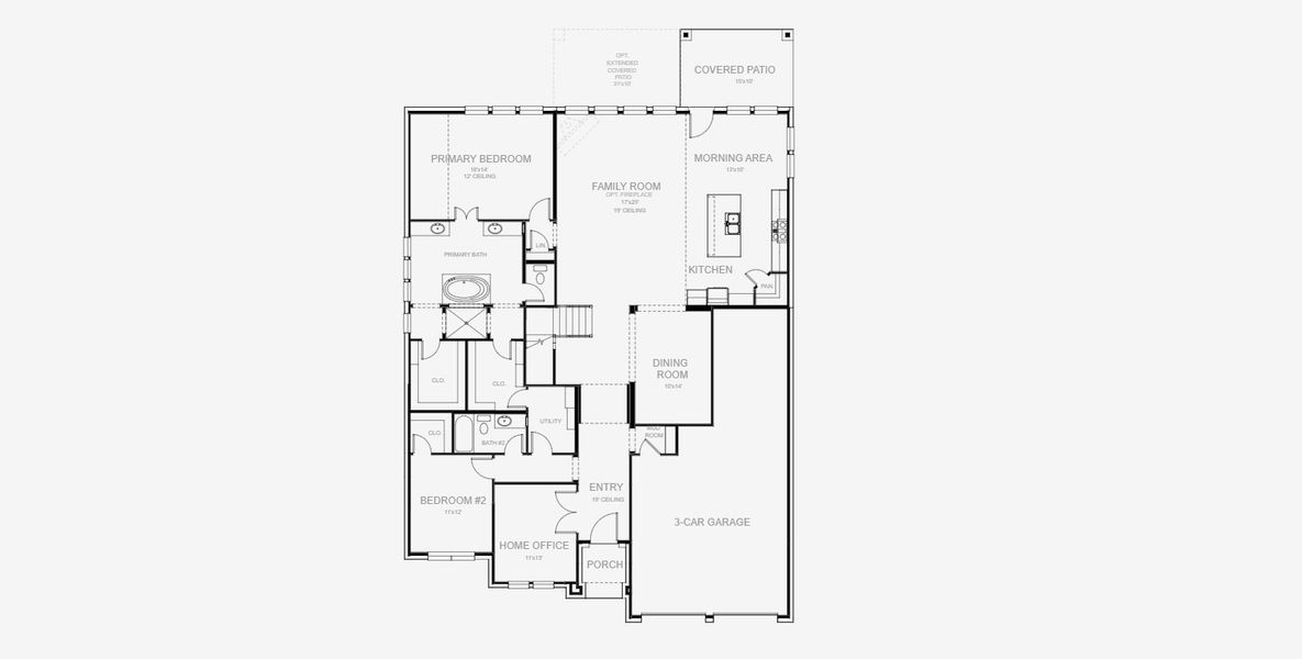 2D floor plan layout for the 3568W by Perry Homes in Lakes of Cane Island, Katy, TX (Image 3).