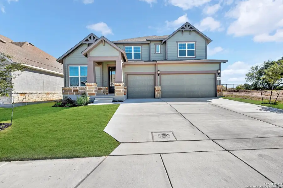 Front exterior of a new home in The Crossvine 55’, Schertz, TX, highlighting curb appeal (Image 20).