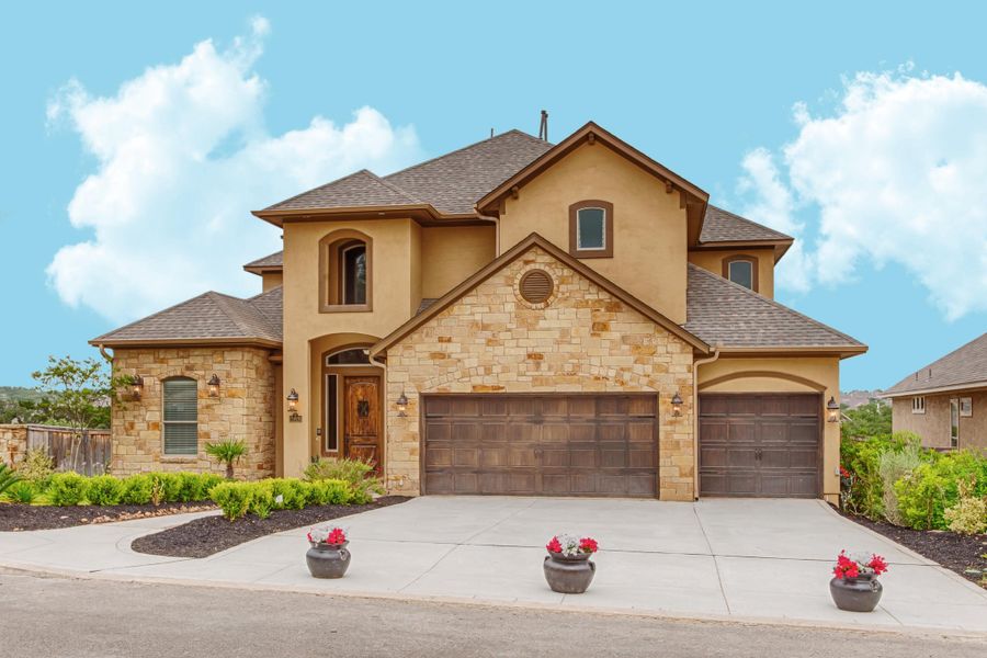 Representative exterior photo of a completed home built from the The Biltmore by Whitestone Custom Homes in Johnson Ranch, Bulverde, TX (Image 2). Representative exterior photo of a completed home built from the The Biltmore by Whitestone Custom Homes in Johnson Ranch, Bulverde, TX (Image 2).