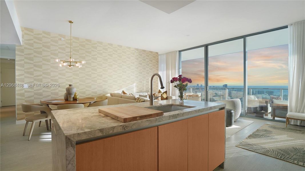 Furnished interior view inside a new home in , Miami Beach (Image 13). Furnished interior view inside a new home in , Miami Beach (Image 13).