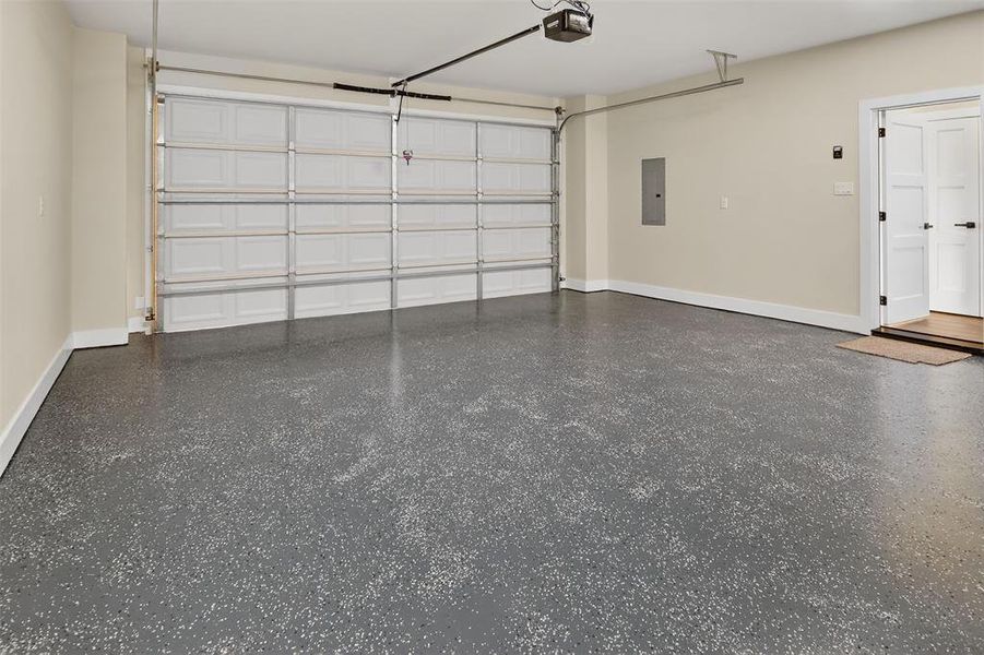 fully insulated garage, opener, epoxy floor